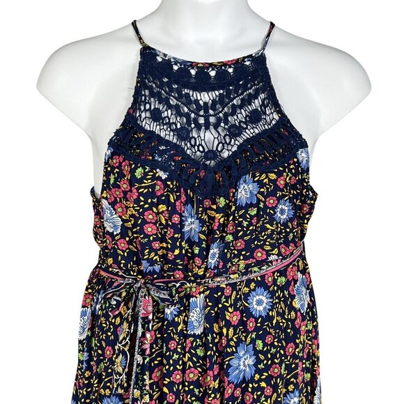 Hehull Womens 2X Floral Maxi Crochet Halter Dress Pockets Bohemian Bloomcore - Picture 5 of 16